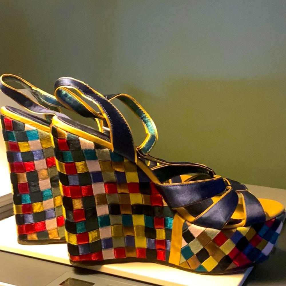 5" multi colored wedge high heels, Moda International
